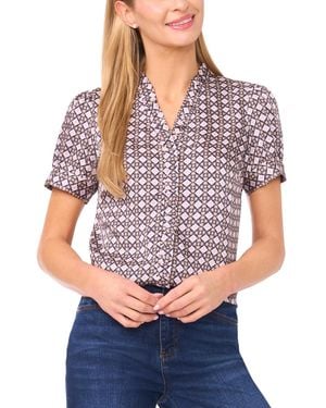 Cece Short-sleeve V-neck Button-up Shirt - Gray