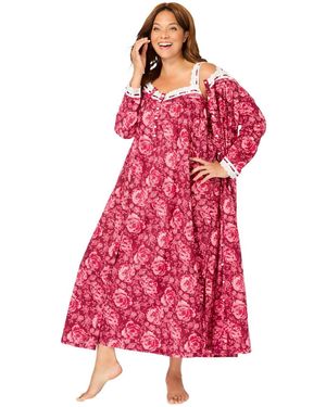 Only Neccessities Plus Size Only Necessities Long 2-piece Cabbage-rose Peignoir Set - Pink