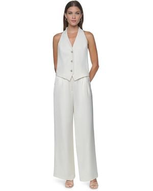 Halston Halter V-neck Wide-leg Jumpsuit - White