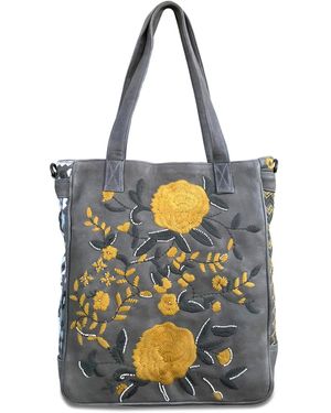 Old Trend Flora Soul Hand-embroidery Tote Bag - Blue