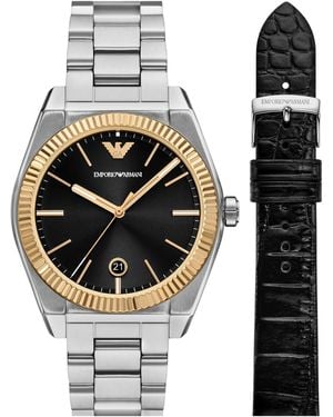 Emporio Armani Interchangeable Stainless Steel Bracelet Watch 41mm Gift Set - Black