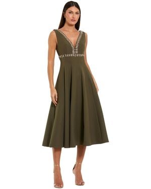 Mac Duggal Rhinestone Embellished Crepe A Line Midi Dress - Green