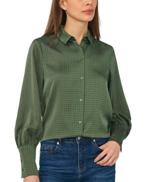 Cece Long-sleeve Satin Collared Blouse - Green