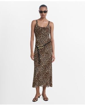 Mango Animal-print Midi-dress - Natural