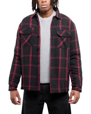 Xray Jeans Cotton Plaid Flannel Button-up Shirt Jacket With Faux Shearling Lining - Blue
