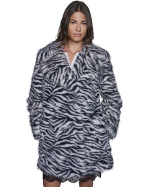 DKNY Faux Snow Leopard Fur Jacket - Blue