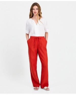 Charter Club Petite 100% Linen Drawstring Pants - Red