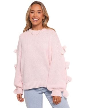 Petal & Pup Lover Tie Sleeve Knit Sweater - Pink