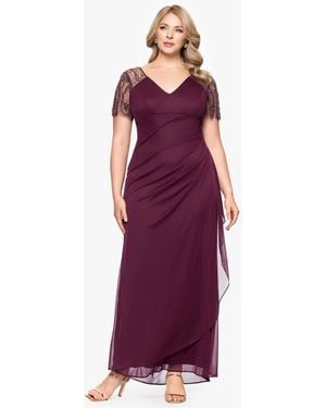 Xscape Plus Size Embellished Sheer Matte Jersey Gown - Purple