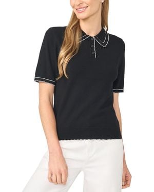Cece Contrast-stitch Short-sleeve Polo Collared Sweater - Black