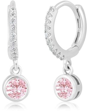 Simona Round Bezel Birthstone Small Cz Charm Hoops - White