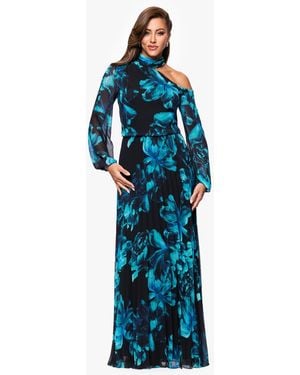 Xscape Petites Mock-neck Cutout Long-sleeve Long Sheath Dress - Blue