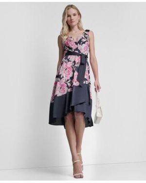 DKNY Surplice Neck Asymmetrical Hem Dress - Blue