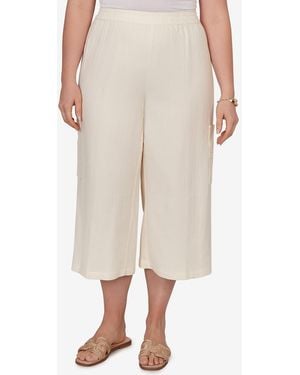 Ruby Rd. Plus Size Gauze Eyelet Cargo Pull-on Capri Pants - Natural