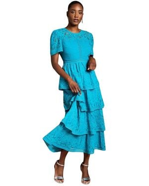 Coast Tiered Lace Midi Dress - Blue