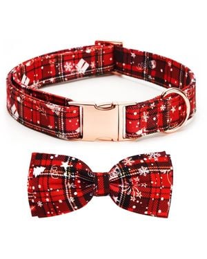 Aronkl Adjustable Bow Tie Dog Collar Cute Printed Patterns Durable Soft For Dogs Spring Summer - Red