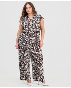 Anne Klein Essentials Cap Sleeve Blouse Wide Leg Pants - White