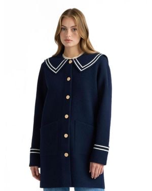 NVLT Mink Eyelash Sailor Collar Coatigan - Blue