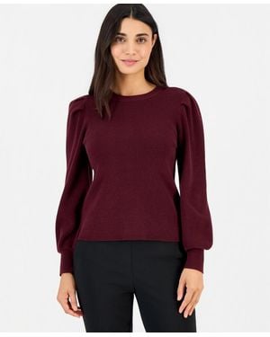 Anne Klein Essentials Petite Puff-sleeve Crewneck Sweater - Red