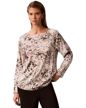 Calvin Klein Boat Neck Button-front Long-raglan-sleeve Blouse - Multicolor