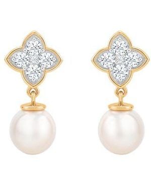 Macy's Macys Cultured Freshwater Pearl Lab Grown Sapphire Necklace Drop Earrings In 14k Gold Plated Over Sterling Silver - Metallic