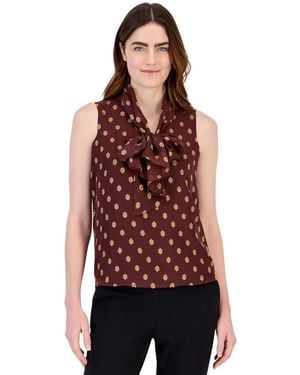 Anne Klein Petites Bow Tie Front V-neck Sleeveless Blouse - Red