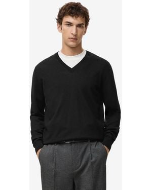 Mango Merino Wool V-neck Sweater - Black