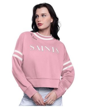 Starter Pink New Orleans Saints Power Play Cropped Pullover Sweatshirt