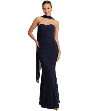 Six Stories Lace Corset Maxi Dress With Neck Scarf - Blue