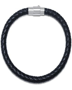 Steeltime Braided Leather And Sterling Silver Magnetic Clasp Bracelet. - Blue