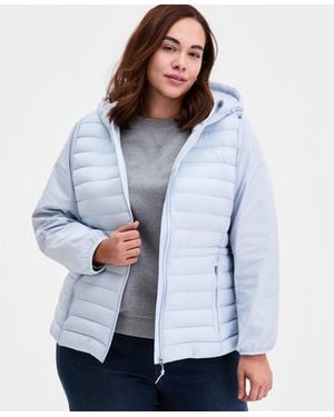 Calvin Klein Plus Size Mixed-media Packable Coat - Blue