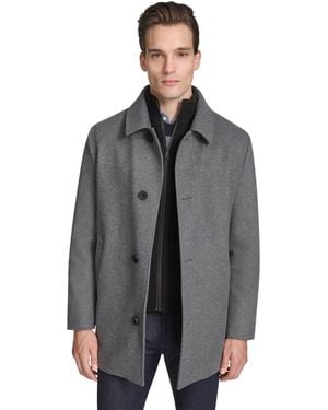 Kenneth Cole Stand-collar Zip-bib Button Car Coat - Gray