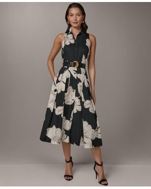 Donna Karan Petite Belted Sleeveless Shirt Dress - Multicolor