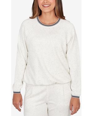 Ruby Rd. Petite Bubble Hem Fleck Knit Pullover Top - White