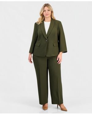 Le Suit Plus Size One-button 3/4-sleeve Pantsuit - Green