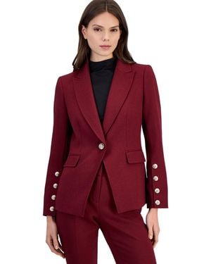 Tahari Petite Single-breasted Shoulder-pad Blazer - Red