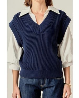 English Factory Mixed Media Top - Blue