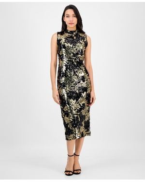 Anne Klein Mock-neck Sleeveless Sequined Midi Dress - Black