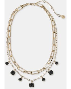 DKNY Glass Crystal Gold-tone 2 Row Charm Necklace - Metallic