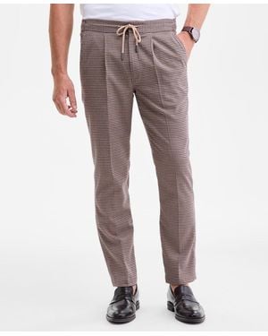 Club Room Checked Plaid Pull-on Drawstring Pants - Gray