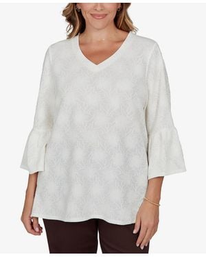 Ruby Rd. Plus Size V-neck Floral Bell-sleeve Blouse - White