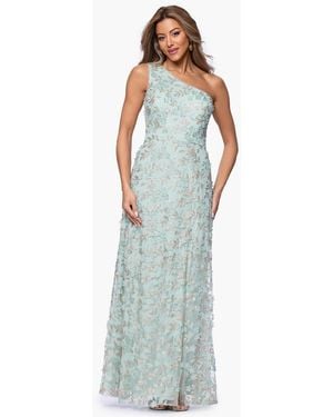 Xscape Petite 3d Flower One Shoulder Ball Gown - Blue