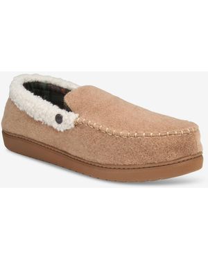 Weatherproof Venetian Contrast-stitch Moccasin Slippers - Brown
