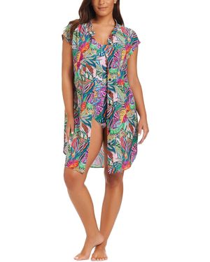 Beyond Control Printed Button-front Cover-up Shirt - Blue