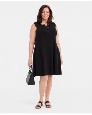 Style & Co. Plus Size Solid Lace-up Dress - Black