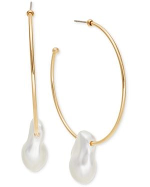 INC International Concepts Gold-tone Baroque Imitation Pearl Charm C-hoop Earrings - White