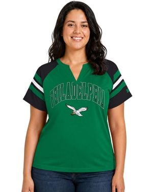 Starter Plus Size Philadelphia Eagles Throwback Game On Notch Neck Raglan T-shirt - Green