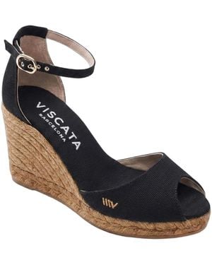 VISCATA Aiguafreda Canvas Espadrille Sandal Wedges - Black