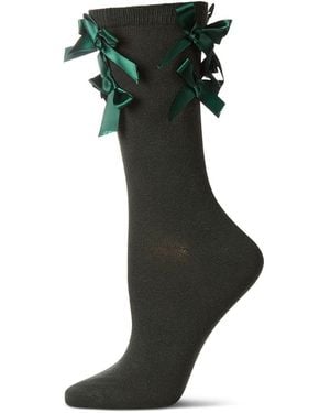 Memoi Multiple Knit-on Bows Cotton Rich Crew Sock - Green