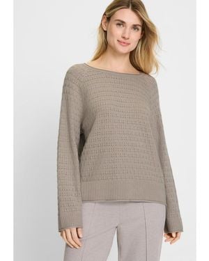 Olsen Stitch Interest Boat Neck Sweater - Gray
